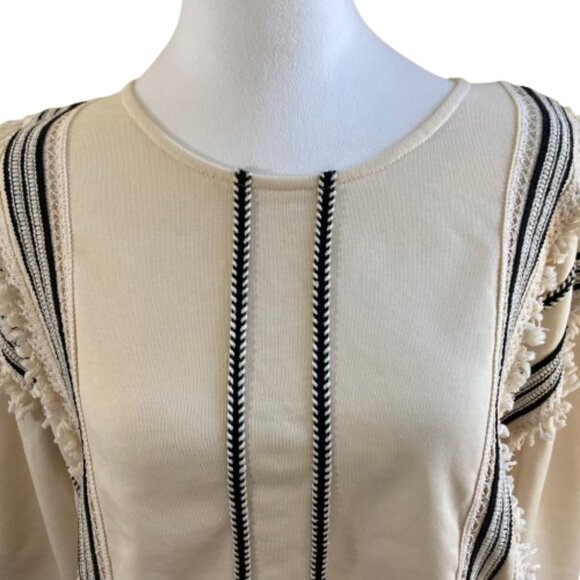 Anthropologie by Eri + Ali Top Cotton Fringe Boho Zipper 3/4 Sleeves, sz Large - Picture 3 of 14